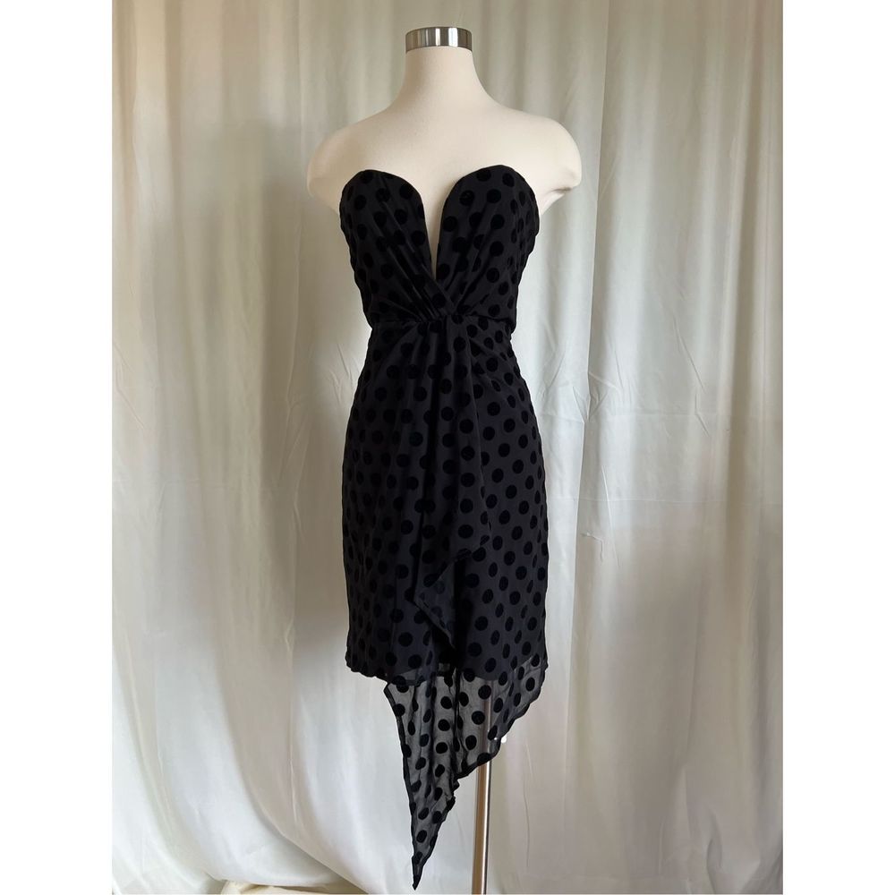 RARE Vintage Bardot Women's Black Polka Dots Asymmetrical Mini Dress Size 8